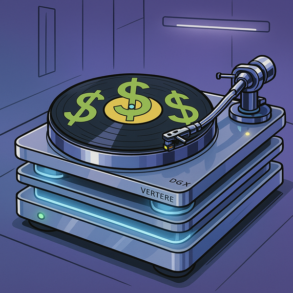 A record player with dollar signs 