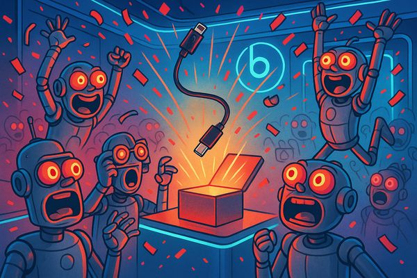 Robots applauding a charging cable 