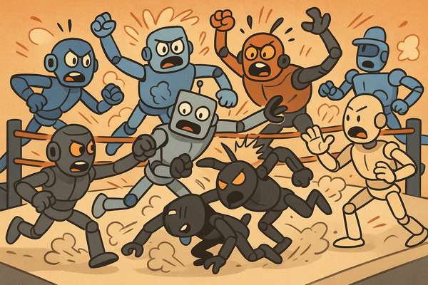 A cartoon of robots fighting