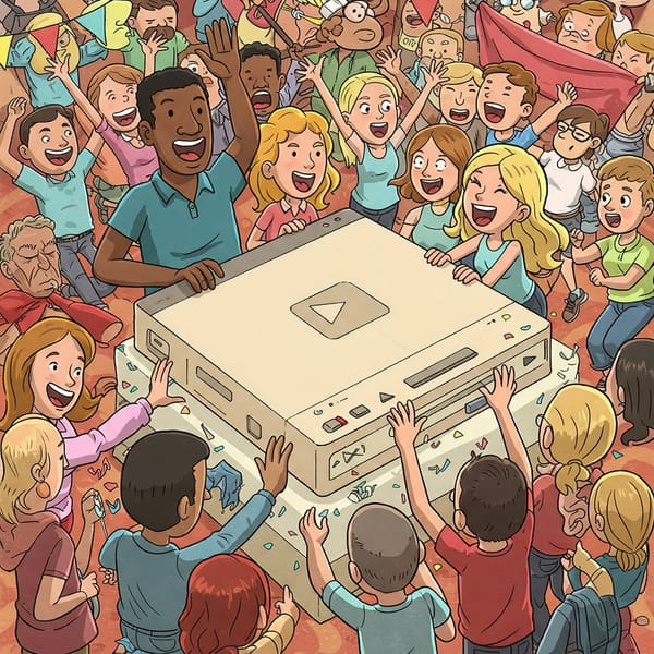 People surrounding a video player that just launched
