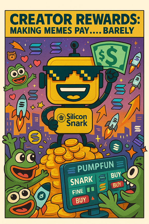 Cartoon robot celebrates meme coin rewards with dollar bill and cheering frogs.