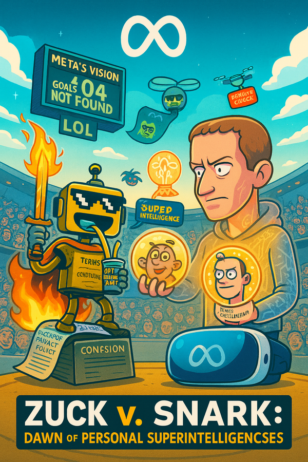 Zuckerberg faces off against the SiliconSnark robot in a chaotic arena of AI absurdity.