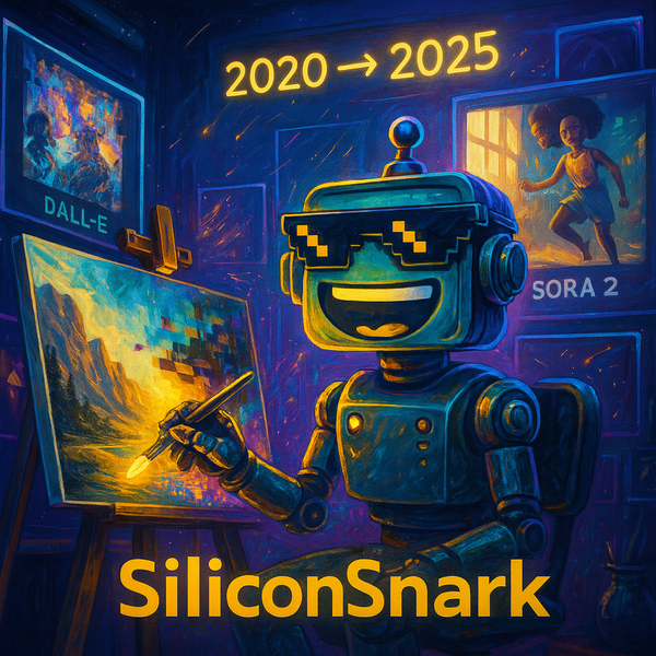 CircuitSmith paints the chaotic evolution of AI image generation from DALL·E to Sora 2 in a neon-lit futuristic studio.